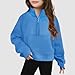 Blue preppy Sweatshirts for Girls Cute Fashion Back to School Trendy Youth Preppy Fall Pullover Half Zip up Long Sleeve Hoodies cute school clothes