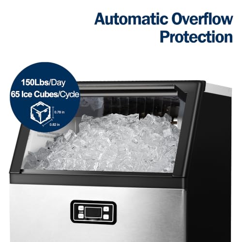 Image of EUHOMY Commercial Ice Maker Machine, 150lbs /24H Stainless Steel Under Counter ice Machine with 33lbs Ice Storage Capacity, Freestanding Ice Maker.