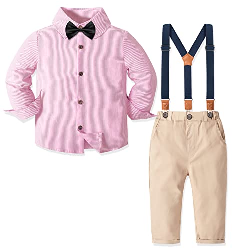 Image of Yilaku Toddler Baby Boy Clothes Gentleman Wedding Outfits, Formal Dress Shirt with Bowtie + Suspender 3 Monthes-4 Years