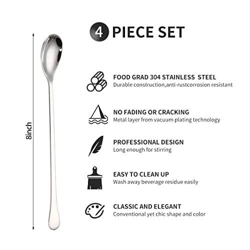 Long Handle Spoons,8-Inch Ice Tea Spoon, Coffee Stirrers,Ice Cream Spoon, Axiaolu Premium 18/10 Stainless Steel Cocktail Stirring Spoons, Set Of 4 Silver… #TOP1