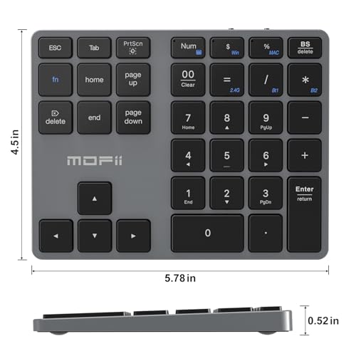 Image of MOFII Bluetooth Number Pad for Laptop - Gray Wireless Numeric Keypad 35 Keys USB-C Rechargeable Numpad, Accounting Portable Financial Data 10 Key for Laptop /PC /Desktop /Notebook /Surface Pro