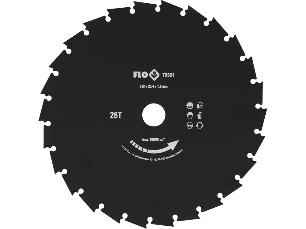Flo Hoja de arranque para desbrozadora, 255 mm (25,5 cm), 25,4 mm, 26 dientes, acero al carbono macizo, fuerte y duradero