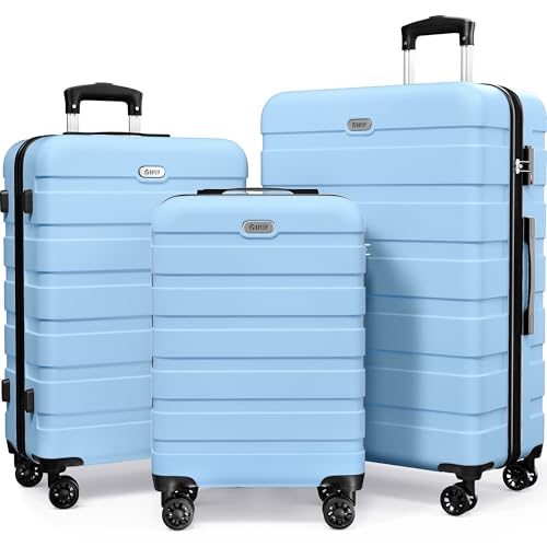 Image of AnyZip Luggage PC ABS Hardside Lightweight Suitcase with 4 Universal Wheels TSA Lock 20 24 28 Inch, LightBlue, 3 piece set (20 /24 /28), Fashion