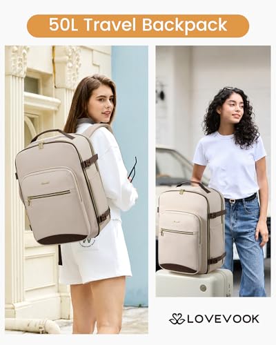 Image of LOVEVOOK 50L Travel Backpack Flight Approved Carry on Backpack,3 Packing Cubes,Waterproof Personal Item Travel Bag,TSA Carry on Luggage Suitcase Travel Essentials,Gifts for Women & Men,fits 18 inch Laptop