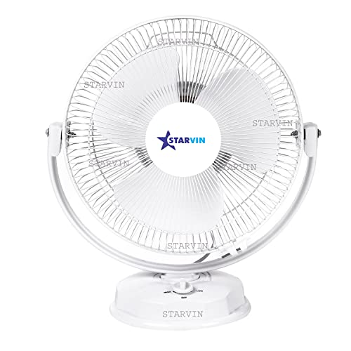 Image of STARVIN Portable 12 Inch Table Fan with 3 High-Speed Mode Air Circulation Desk Fan with Adjustable Tilt, Compact & Lightweight Design | Low Noise Personal Fan for Home, Office & Study (White)