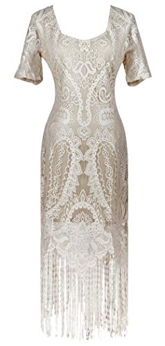 Image of Women 1920s Gatsby Flapper Dress Sexy Open Back Strap Fringed Cocktail Party Dress with 20s Accessories