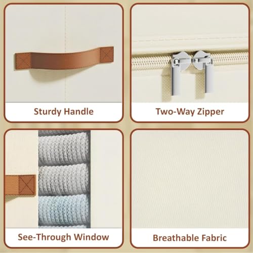 Image of JD FRESH 1 Pcs 30 Liters Foldable Cloth Organizer with Transparent Window /Multipurpose Storage Box with Handles /Almirah Organizer /Wardrobe Organisers for Clothes /Sarees /Bedsheets -Beige