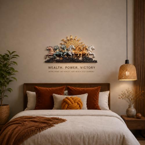 Image of 7 Horses Wall Decor Artwork for Home & Office Decoration | Amber Brown