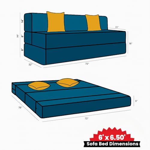 Image of CELLBELL Comfy Sofa Cum Bed 6x6.5 Feet | Foldable Dual Use Couch Bed with Soft Cushions, Washable Fabric Cover & Sturdy Frame | Space Saving Modern Design for Living Room, Bedroom & Guest Use (Teal)