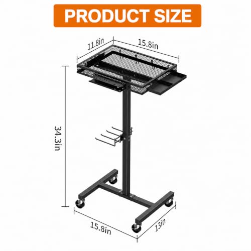 Image of Metal Rolling Tool Tray with Wheels, Mobile Mechanic Work Cart | Rolling Work Table with Side Tool Slots & Mesh Tray, Ideal for Garage & Workshop