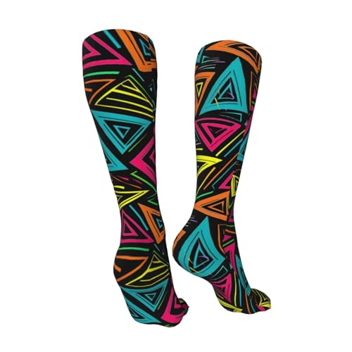 Colorful Triangles Compression Socks for Kids Boys Girls, Knee High Soccer Socks Long Tube Funny Gifts for Running Sports Travel 19.8in2