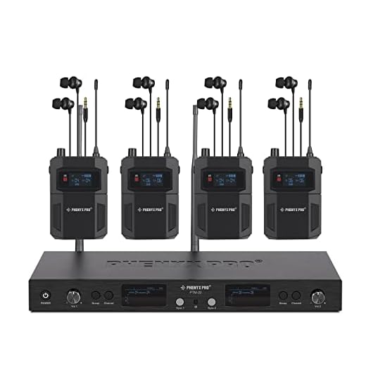 Phenyx Pro in Ear Monitor for Musicians, UHF Wireless in-Ear Monitors System, Mono 2-Channel IEM, Metal Stage Monitor w/ 2x50 Frequencies, 164ft Long Coverage, Rack Mount Kit (PTM-22, 4 Bodypacks)