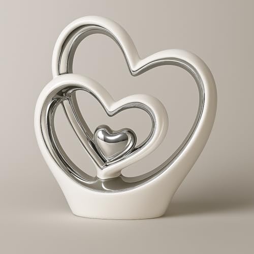 Modern Silver Heart Ornament - Elegant Ceramic Decor for Weddings - Image 5