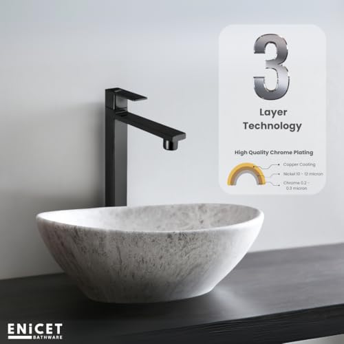 Image of ENICET 12 Inch Wash Basin Tap, Matte Black, SS-304, Table Top Basin Tap, High Neck Pillar Cock, Black Taps for Bathroom, Tall Extended Body, Foam Flow (TE120BLACK)
