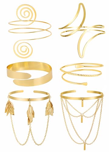 BOMAIL 6-Piece Arm Cuff Set - Gold Armlet, Armband, Adjustable Coil Swirl Upper Arm Cuff Jewelry