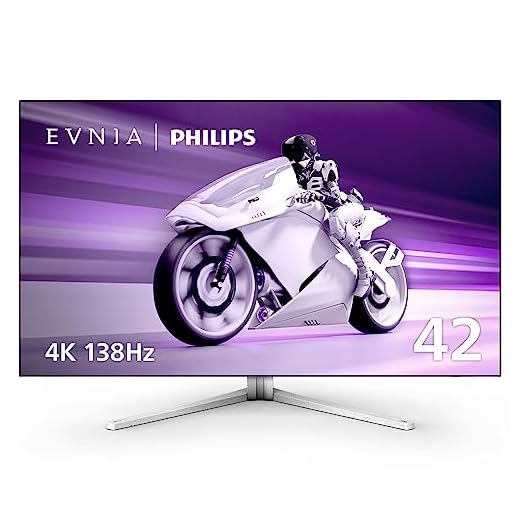 PHILIPS EVNIA 42M2N8900 41.5” 4K OLED Gaming Monitor, 4K UHD, 138Hz 0.1ms GtG, FreeSync Premium, HDR10, USB-C Docking, KVM, 10W Speakers + DTS Sound, Ambiglow, 4-Year Advance Replacement
