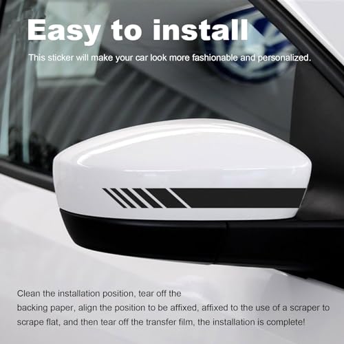 Image of Augeny 2 PCS Car Rear View Mirror Stickers, Waterproof Vinyl Auto Side Rearview Mirror Stripes, Universal Reflective Anti-Collision Striped Warning Decal for Most Vehicles (Black)