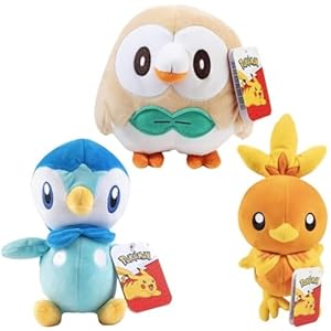Pokémon 8″ Bird Plush 3-Pack – Torchic, Piplup & Rowlet – Officially Licensed – Authentic Collectible Soft Stuffed Animal Toy Figures – Gift for Kids, Boys, Girls – 2+