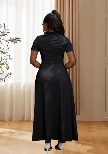 Image of Famnbro Womens Vintage Dress Casual 1950s Short Sleeve A-Line Work Church Business Party Elegant Dresses