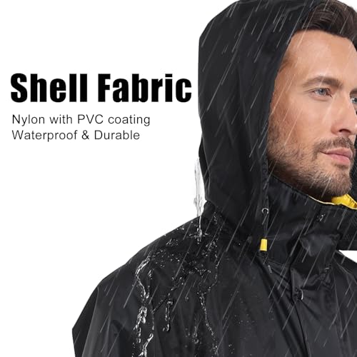 Ourcan Classic Long Raincoat for Men Waterproof Hooded Rain Jacket Poncho Breathable Lightweight Rainwear for Work Fishing2