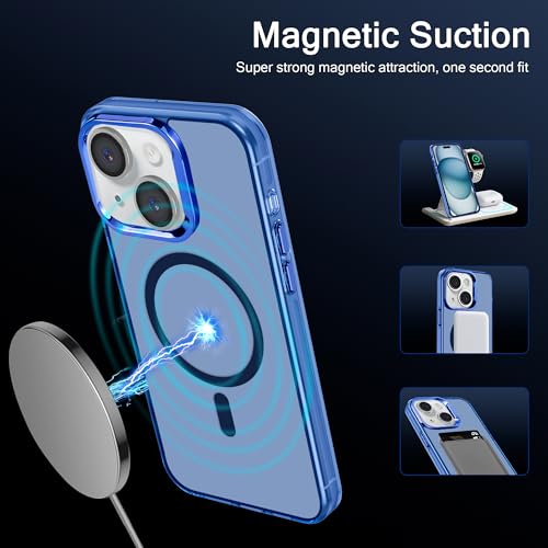 Coque iPhone 15 Plus Magsafe transparente antichoc fine bleu 6.7 pouces