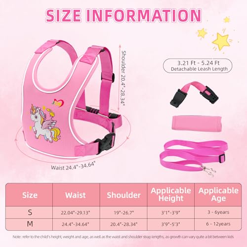 Safety Walking Harness with Leash for Autism Special Needs ADHD/ASD Girls Ages 6-12, Elopement Harness with Light Reflector and Grab Handle for Big Kids, Adjustable Tether Leash with Autism Awareness