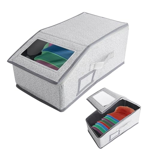 TMZELOA Caja de Almacenamiento para Sombreros con Ventana Transparente – Caja Plegable y Apilable de Tela, Organizador de Armario Antipolvo, Caja para Gorras, Ropa y Accesorios Salvaespacio