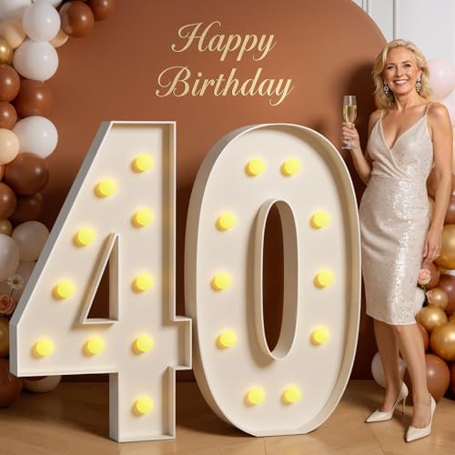 Tongjoy 4FT Marquee Numbers 40, Light up Numbers for 40 Birthday Decoration, Large Light Up for 40 Years Old, Anniversary Party Decor Birthday, Happy 40th Birthday Decorations by Tongjoy - Used condition - US$39.49