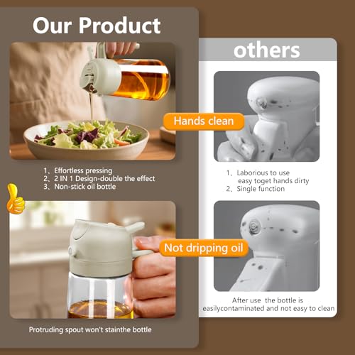 Image of SWEET VIEW Olive Oil Spray Bottle, 470ml 2 In 1 Glass Oil Dispenser /Pour & Sprayr Bottle, Kitchen Accessories, Kitchen Gadgets for Air Fryer, Salad, BBQ(Black) (Green,white)