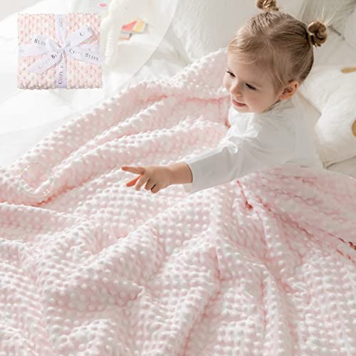 Image of Plush Embossed Raised Dot Baby Blanket for Boys and Girls, Soft Velbo Mink Dotted Double Layer Receiving Blanket Bamboo Fabric Backing for Newborn Premium Quality Blanket, Pink 30" x 40