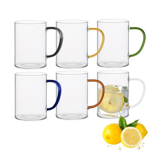 KUNANG Juego de 6 tazas de café de cristal, tazas de café transparentes con asas coloridas, vasos de té, vasos para beber perfectos para latte, capuchino, té, jugo KUNANG Juego de 6 tazas de café de cristal, tazas de café transparentes con asas coloridas, vasos de té, vasos para beber perfectos para latte, capuchino, té, jugo