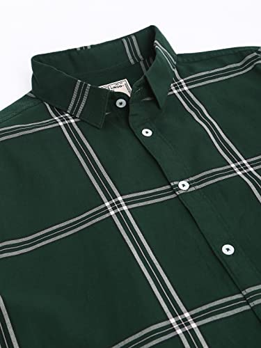 Image of Dennis Lingo Men's Plaid Blue Slim Fit Cotton Casual Shirt with Spread Collar & Full Sleeves