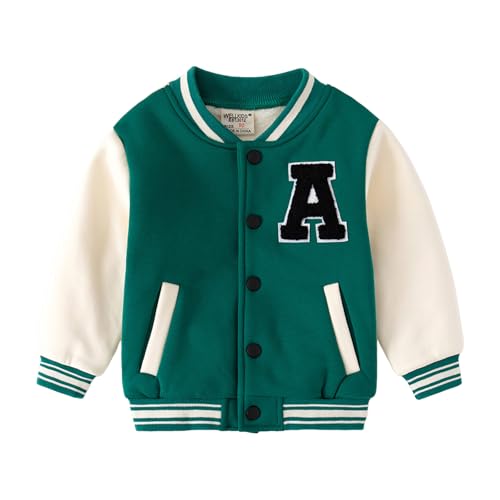 Kids Baseball Jacket Letter Print Boys Girls Varsity Button Long Sleeve Coat Casual Lightweight School With Pockets