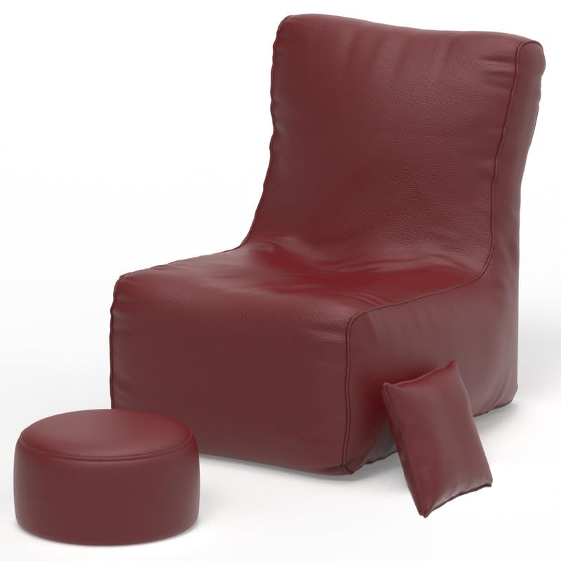 Image of Biggie Bean Bag Chair 4XL with Beans Filled-ComfortBliss-Designed for Pure Relaxation-Crafted for Comfort-Styled for Elegance with Free Cushion & Footrest (Fabric : Fur, Maroon)