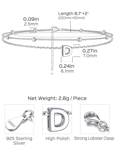 Image of ChicSilver Ankle Bracelets for Women Waterproof, 925 Sterling Silver Initial Anklets for Women, Adjustable Dainty Layered Anklet Beach Jewelry for Women Mom Wife Friend