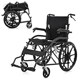 【ブラック】OSJ 車椅子 折畳み 自走式 自立できる ノーパンクタイヤ 折りたたみ 収納可能 超軽量 コンパクト 安全ベルトつき 背面ポケット 外出用 介護 福祉用具