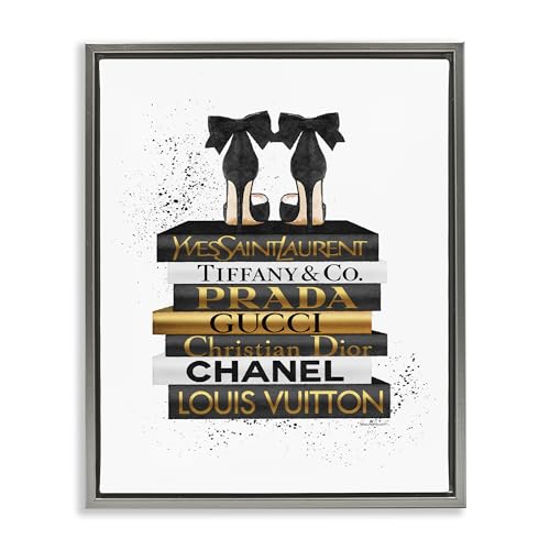 Image of Glam Bookstack Animal Print, 24 x 30 Inch Canvas in Floater Frame | Stupell Industries . By Amanda Greenwood . Ready to hang . Made in USA