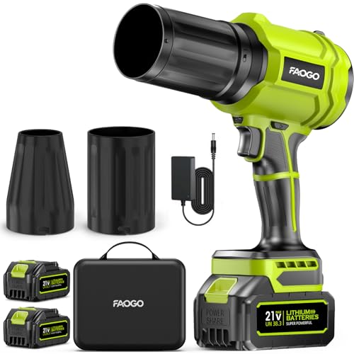 FAOGO Cordless Leaf Blower with 2 Batteries & Charger - 990 000 RPM Electric Handheld Blower Lightweight Double Run Time for Lawn Yard Patio Garden Cleaning