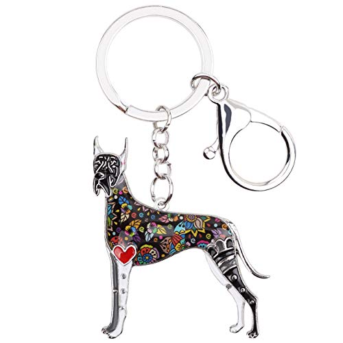 WEVENI Enamel Alloy Great Dane Dog Keychain Pet Charms Car Bag Wallet Jewelry For Women Girls (Black)