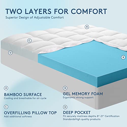 HYLEORY-Dual-Layer-4-Inch-Memory-Foam-Mattress-Topper-Queen-Size-Breathable-Medium-Support-2-Inch-Cooling-Gel-Memory-Foam-2-Inch-Bamboo-Pillow-Top-Mattress-Pad-Cover-for-Back-Pain