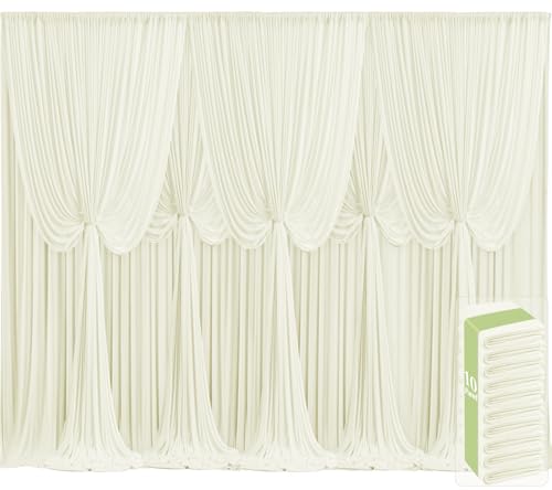 10 Panels Ivory Backdrop Curtains for Wedding Party Wrinkle Free Backdrops Curtain Drapes Fabric Decorations Photo Back Drop Cloth for Baby Shower Photography Stage Reception 50ft(W) x 12ft(H)