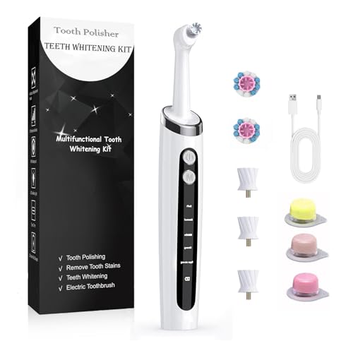Tooth Polisher, Wagner Stern Teeth Stain Plaque Remover for Teeth Cleaning and whitening with 5 Modes, Teeth Cleaning for Yellow Teeth, with 3 Tooth Polish Paste and 5 Brush Heads, LED Light