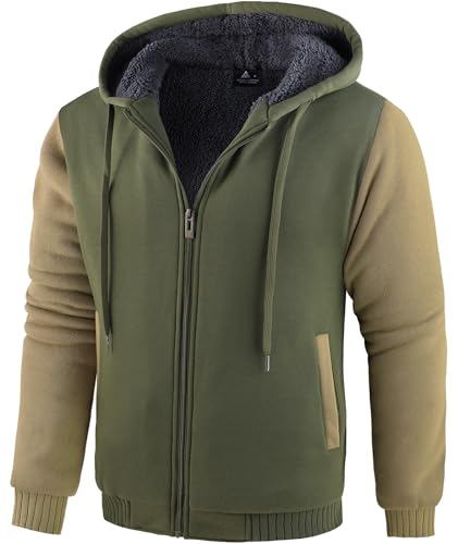 Image of SWISSWELL Men Zip Up Hoodies Sherpa Lined Jacket Heavyweight Fleece Sweatshirt Winter Warm Hooded Coat