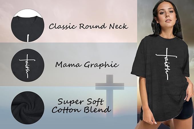 Oversized Christian Tshirts for Women God is Within Her Tops Jesus Faith Shirts Bible Verse Inspirational Graphic Tees - Image 5