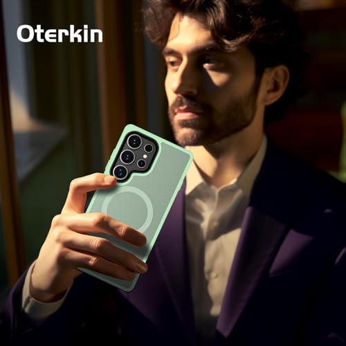 Image of Oterkin Magnetic for Samsung Galaxy S25 Ultra Case Matte [Compatible with MagSafe][Frosted Translucent][Military Grade Protection][Shockproof Anti-Scratch] Slim S25 Ultra Phone Case (Green)