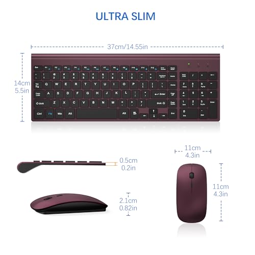 Image of Wireless Keyboard and Mouse Ultra Slim Combo, TopMate 2.4G Silent Compact USB 2400DPI Mouse and Scissor Switch Keyboard Set with Cover, Batteries Included, for PC /Laptop /Windows /Mac - Wine Black