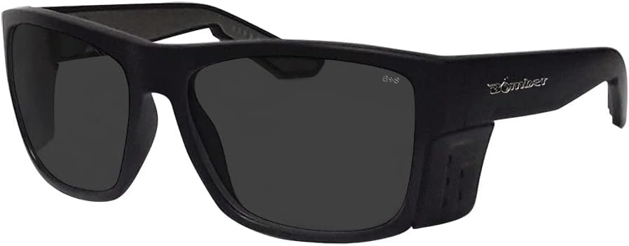 BOMBER Safety Glasses for Men Women - Smoke Safety Lens, Matte Black Frame with Removable Side Shields, ANSI Z87+ Compliant Safety Eyewear - CL103
