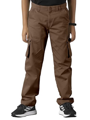 Image of KiddoPanti Boys Cargo Pants | 100% Cotton Twill | Comfortable Regular Fit | Elastic Waistband & Zip Fly | 6 Pocket Lower for Kids | Full-Length Casual Wear