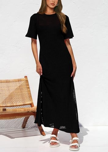 Image of PRETTYGARDEN Womens Eyelet Crochet Maxi 2 Piece Dress Sets