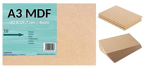 ASENME MDF 10 MDF 42x29,7x4mm - formato A3, fogli di legno, legno per l'artigianato (42cm*29.7cm(A3) 10 unità)